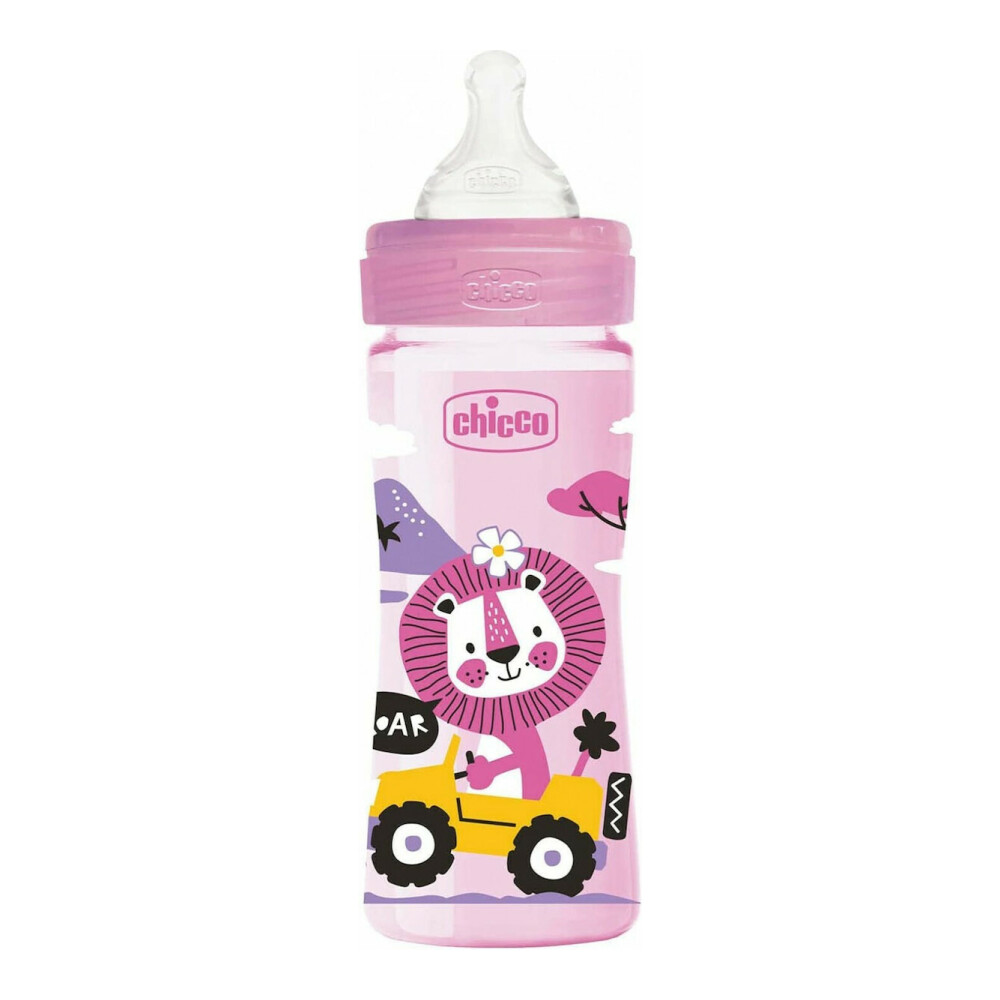 Chicco Πλαστικό Μπιμπερό Well Being Κατά των Κολικών με Θηλή Σιλικόνης 250ml για 2+ μηνών Pink Lion