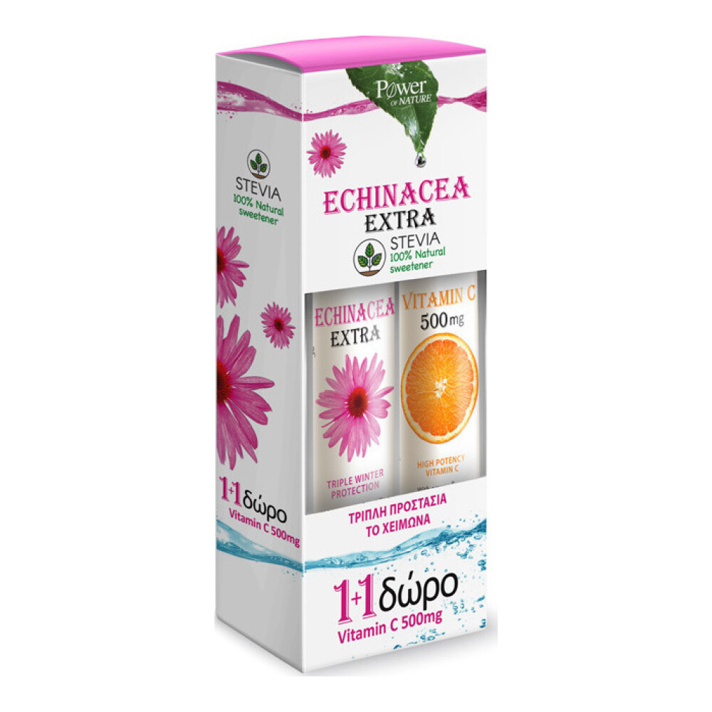 Power Health Echinacea Extra με Στέβια 24 αναβράζοντα δισκία + Vitamin C 500mg Πορτοκάλι 20 αναβράζοντα δισκία
