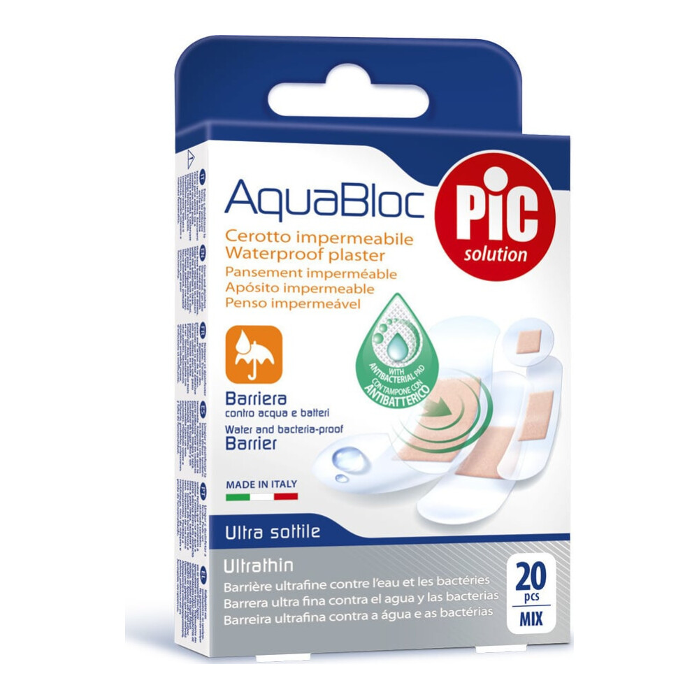 Pic Solution AquaBloc Waterproof Ultra Thin Plasters, Αδιάβροχα Αυτοκόλλητα Τσιρότα σε Διάφορα Μεγέθη 20Τμχ.