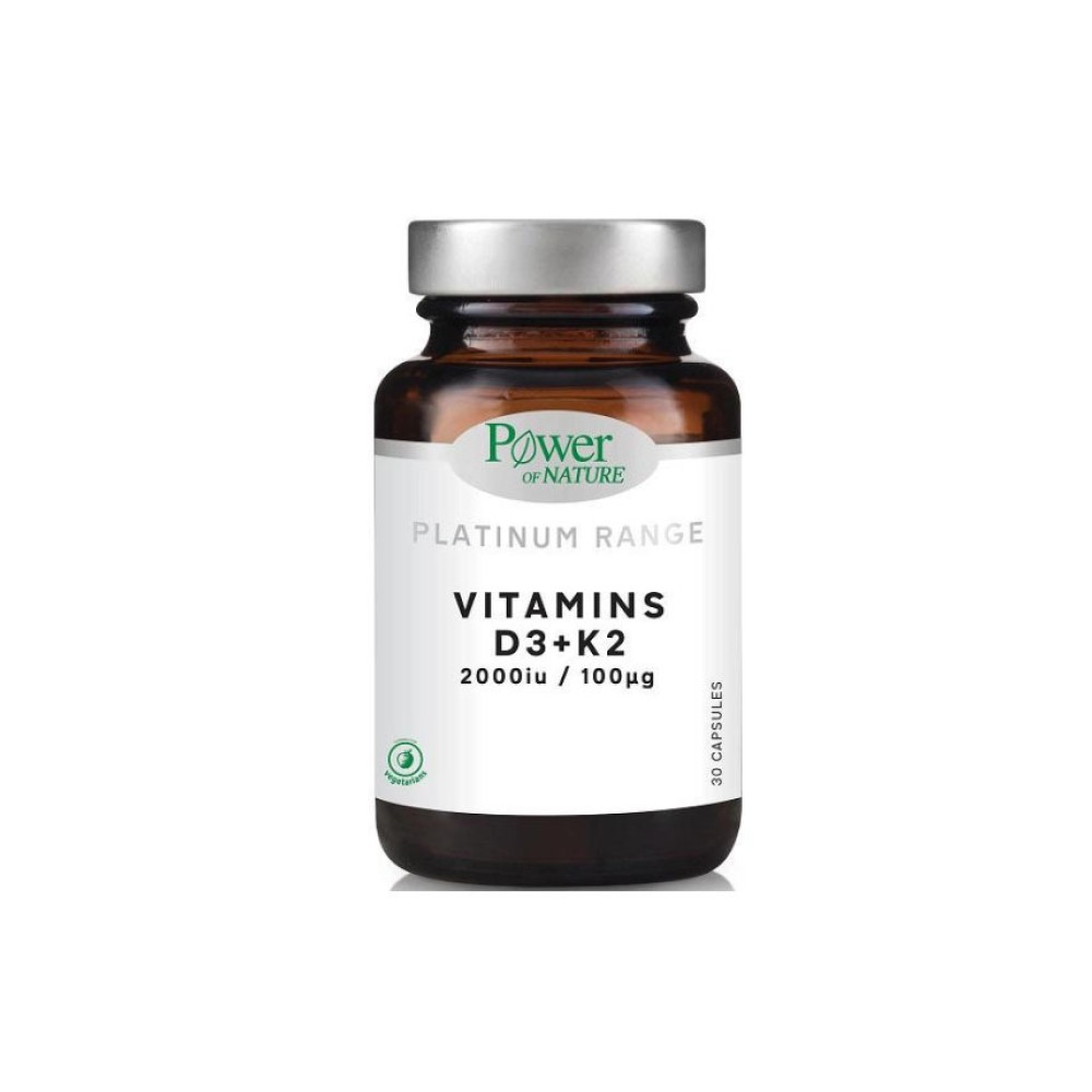 Power Of Nature Platinum Range D3+K2 Βιταμίνη για Ενίσχυση του Ανοσοποιητικού & την Υγεία των Οστών 2000iu 30 κάψουλες