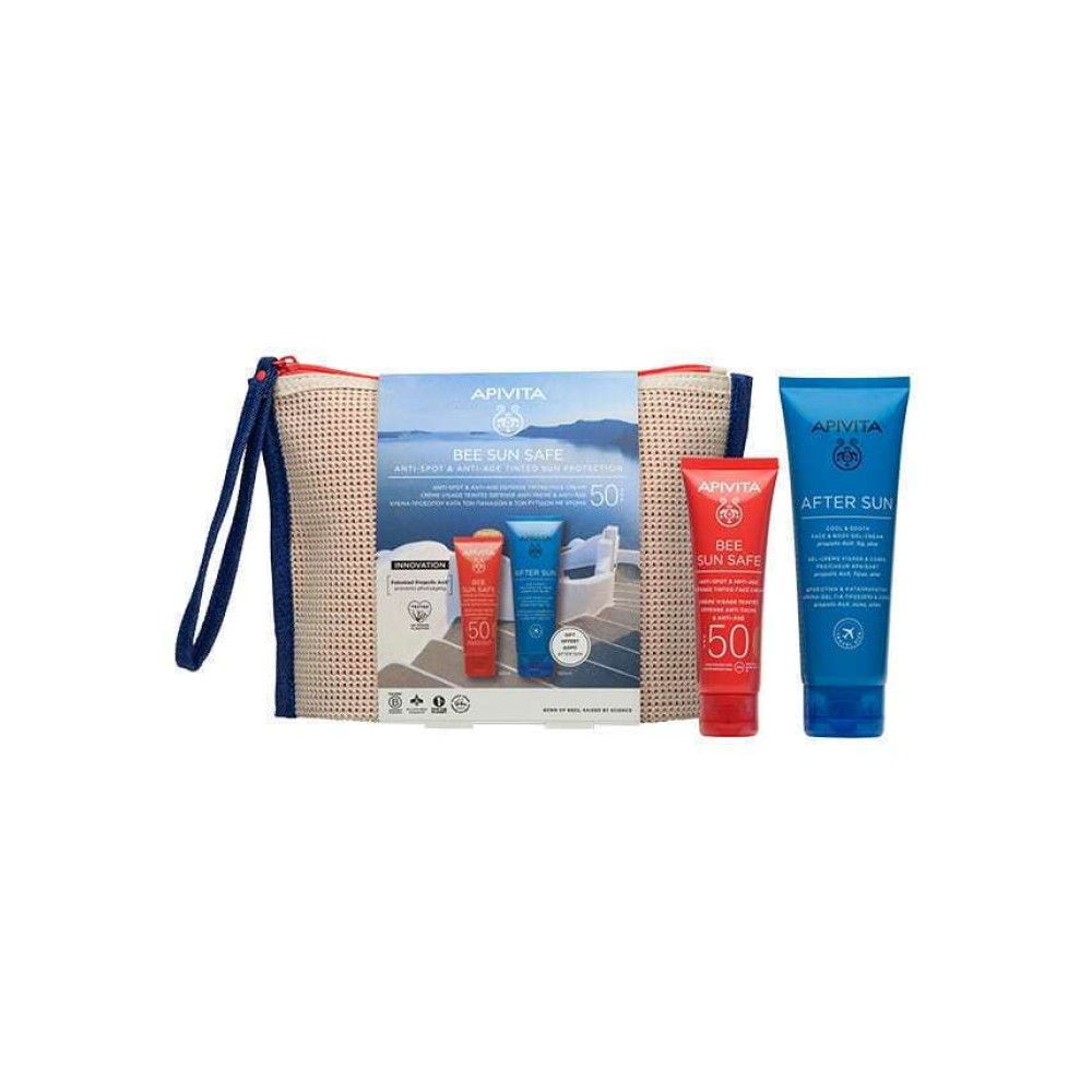 Apivita Promo Bee Sun Safe Anti-Spot & Anti-Age Defence Face Cream Spf50 Tinted 50ml & ΔΩΡΟ After Sun Cool & Sooth Face & Body Gel-Cream Travel Size 100ml & ΔΩΡΟ Νεσεσέρ
