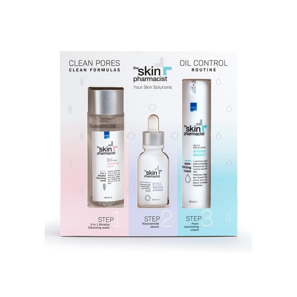 Intermed Promo The Skin Pharmacist Oil Control Routine με Skin Sensitive 5-σε-1 Νερό Καθαρισμού, 100ml, Restore & Renew Oρός, 30ml & Hydra Boost Ελαφριά Ενυδατική Κρέμα, 40ml, 1σετ