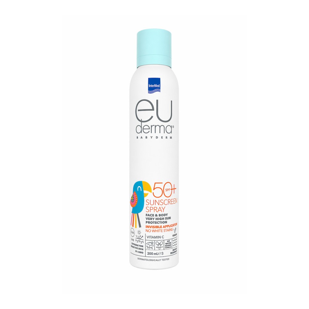 Intermed Euderma Babyderm Sunscreen Spray SPF50+ Αόρατο Παιδικό Αντηλιακό Σπρέι Προσώπου & Σώματος, 200ml