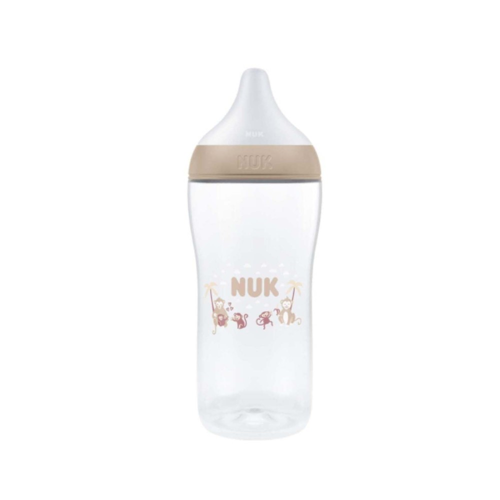 Nuk Perfect Match Πλαστικό Μπιμπερό με Δείκτη Ελέγχου Θερμοκρασίας κατά των Κολικών από 6m+ Μπέζ Μαϊμουδάκια 360ml