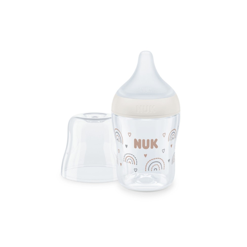 Nuk Perfect Match Γυάλινο Μπιμπερό με Θηλή Σιλικόνης και Έλεγχο Θερμοκρασίας 0+ μηνών μπέζ 120ml