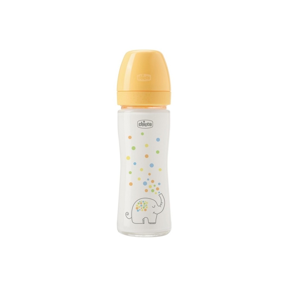 Chicco Perfect Easy Γυάλινο Μπιμπερό με Θηλή Σιλικόνης από 0m+ Ελεφαντάκι 240ml
