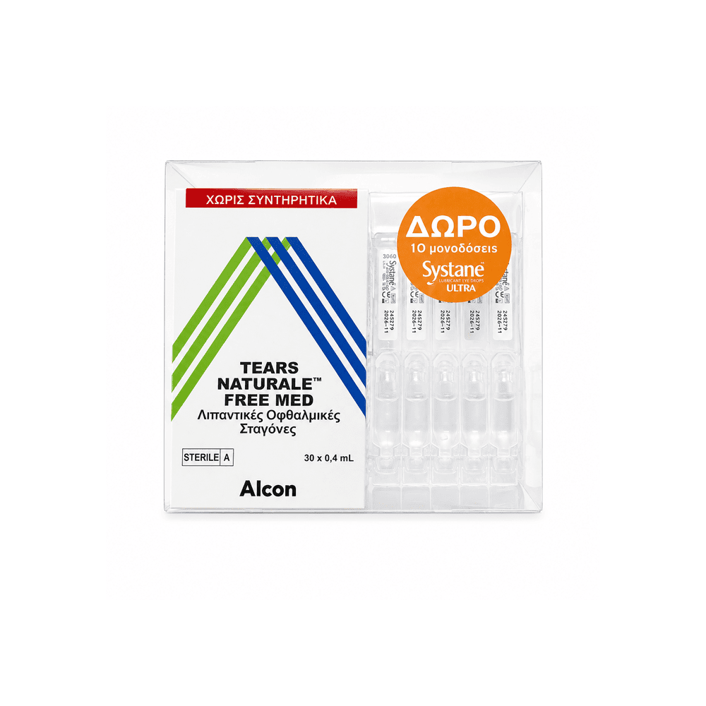 Alcon Tears Naturale Free Med Pack Οφθαλμικές Σταγόνες σε περιέκτες μιας Χρήσης 30 x 0.4 ml & Δώρο 10 μονοδόσεις Systane Ultra