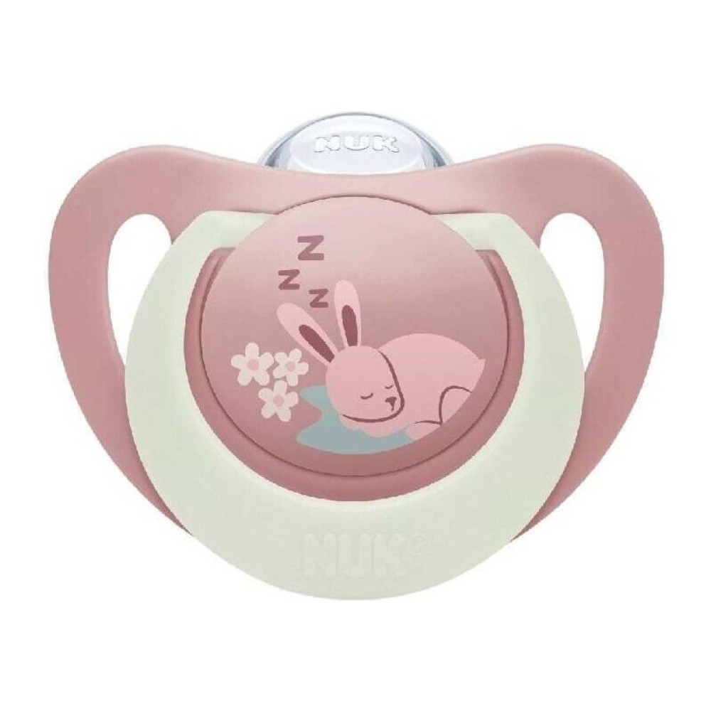 Nuk First Choice Πιπίλα Σιλικόνης Νυκτός με Θήκη Ροζ Λαγουδάκι για 18-36 μηνών