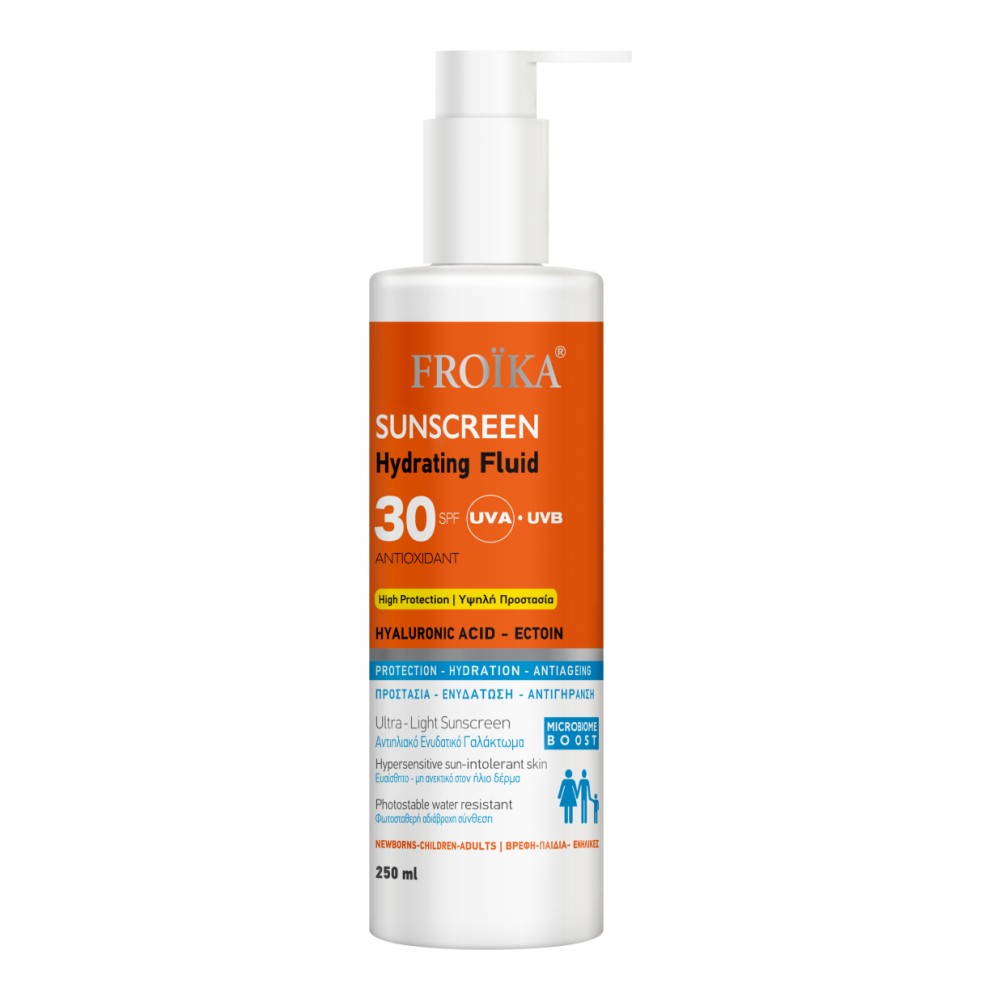 Froika Sunscreen Hydrating Fluid Hyaluronic Acid SPF30 Αντιηλιακό Γαλάκτωμα Με Υαλουρονικό Οξύ Για Πρόσωπο & Σώμα 250ml