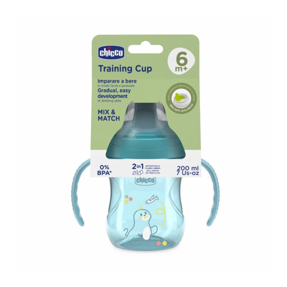 Chicco Training Cup Εκπαιδευτικό Μπιμπερό Σιλικόνης με Λαβές Τιρκουάζ για 6m+ 200ml
