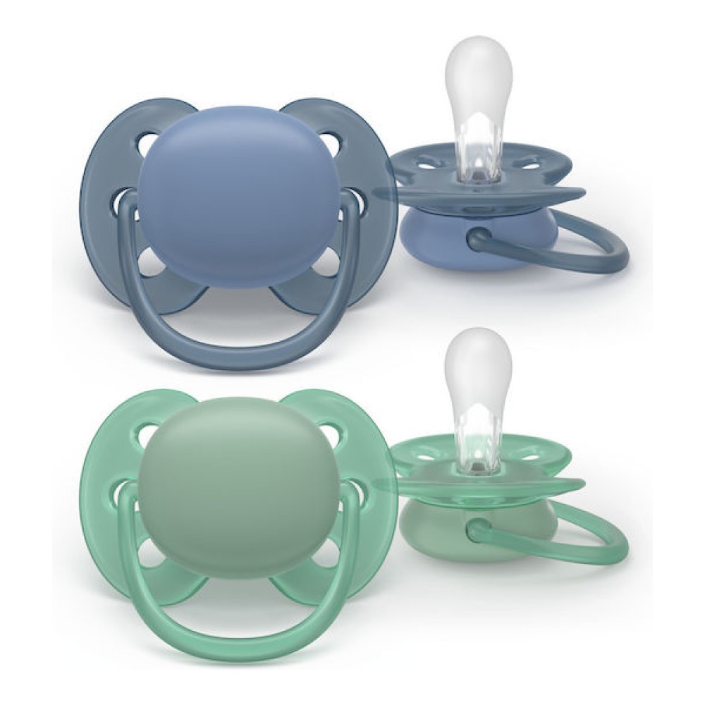 Philips Avent Ultra Soft Soother 6-18m Ορθοδοντικές Πιπίλες Σιλικόνης σε Θήκη Μπλέ-Πράσινη 2τεμ.