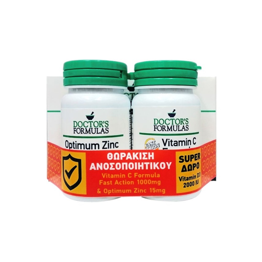 Doctor's Formulas Vitamin C Formula Fast Action 1000 mg 30 caps & Optimum Zinc 15 mg 30 tabs & Vitamin D3 2000 IU 60 softgels
