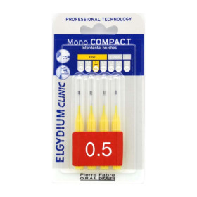 Elgydium Clinic Mono Compact 0.5mm, Μεσοδόντια βουρτσάκια, για την απομάκρυνση της πλάκας & των τροφών (κίτρινο), 4 τμχ