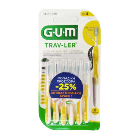 Gum Trav-ler Interdental Brush 1514 Μεσοδόντιο Βουρτσάκι 1.3mm Κίτρινο, 6τμχ
