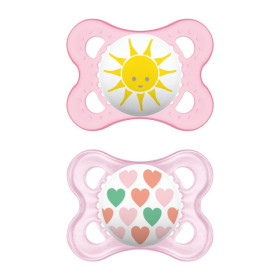 Mam Original Ορθοδοντική Πιπίλα Latex (διάφανη ροζ/ήλιος & ρόζ/καρδούλες) 2-6m 2τμχ