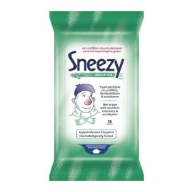 MEGA Sneezy Menthol Υγρά Μαντηλάκια για το Κρυολόγημα, (συσκευασία pocket των 15 τεμαχίων)