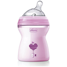 Chicco Natural Feeling Πλαστικό Μπιμπερό Ροζ Μέτριας Ροής για 2m+ με Θηλή Σιλικόνης, 250ml
