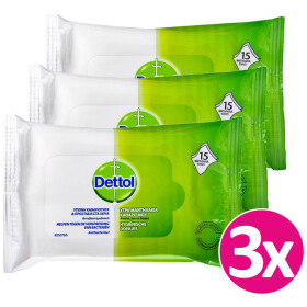 Dettol Family Pack Υγρά Αντιβακτηριδιακά Μαντηλάκια Καθαρισμού Χεριών 3x15τμχ