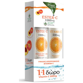 Power Health Vitamin Ester-C 1000mg με Στέβια 24 Αναβράζοντα Δισκία & Δώρο Vitamin C 500mg Πορτοκάλι 20 Αναβράζοντα Δισκία