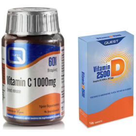Quest Πακέτο Προσφοράς Vitamin D 2500iu (62.5μg) 120tabs & Vitamin C 1000mg 60tabs -30% Έκπτωση