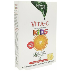 Power Health Vita-C Kids Συμπλήρωμα Διατροφής με Βιταμίνη C Μόνο Για Παιδιά με Γλυκαντικό Από το Φυτό Stevia 30 Μασώμενα Δισκία