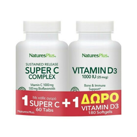 Nature's Plus Super C Complex Βιταμίνη C 1000 mg με 500 mg Βιοφλαβονοειδών 60 δισκία & Δώρο Vitamin D3 1000 IU 180 softgels
