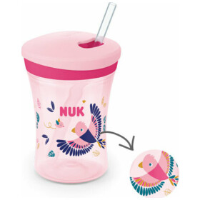 Nuk Action Cup Ποτηράκι που Αλλάζει Χρώμα 12m+ Ροζ (Πουλάκια) [10.255.574] 230ml