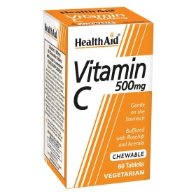 Health Aid Vitamin C 500mg with Rosehip & Acerola, Μασώμενες Ταμπλέτες Βιταμίνης C με Γεύση Πορτικάλι, 60Chew.Tabs