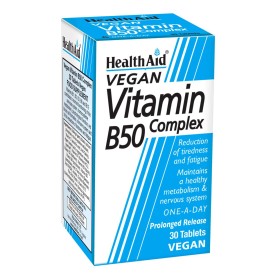 Health Aid Vitamin B50 Complex Ενισχυμένος Συνδυασμός Βιταμινών του Συμπλέγματος Β, 30 VegTabs