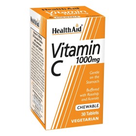Health Aid Vitamin C 1000mg with Rosehip & Acerola, Μασώμενες Ταμπλέτες Βιταμίνης C με Γεύση Πορτικάλι, 30Chew.Tabs