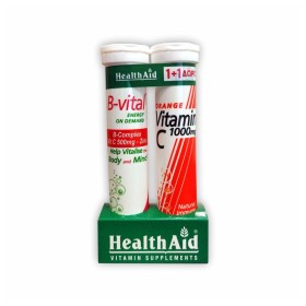 Health Aid B-Vital Σύμπλεγμα Βιταμινών Β, C & Μετάλλων, με γεύση βερύκοκο, 20 eff. tabs & ΔΩΡΟ Vitamin C 1000mg με Γεύση Πορτοκάλι, 20 eff.tabs