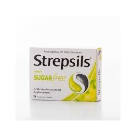 STREPSILS με γεύση λεμόνι χωρίς ζάχαρη (1,2+0,6)MG περιέχει 24 αντισηπτικοί τροχίσκοι – φωτογραφία 1