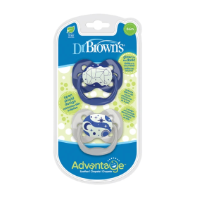 Dr Brown's Advantage Silicone Pacifier Glow-in-the-Dark Stage 1 0-6m Blue 2τμχ  (Πιπίλα Σιλικόνης Νυκτός)