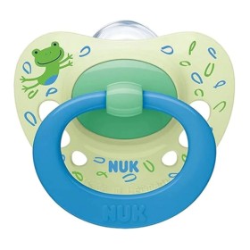 NUK Ορθοδοντική Πιπίλα Σιλικόνης για 6-18 μηνών Signature με Θήκη - Μπλε / Πράσινο Βάτραχος