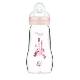 MAM  Μπιμπερό Γυάλινο Feel Good με Θηλή Σιλικόνης 2m+ 260ml Ροζ