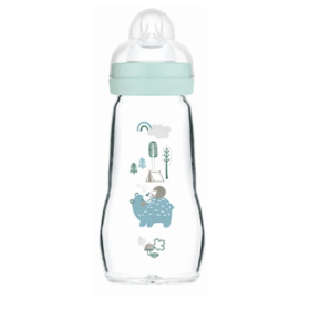MAM Μπιμπερό Γυάλινο Feel Good με Θηλή Σιλικόνης 2m+ 260ml Μπλε