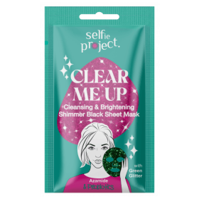 Selfie Project Clear Me Up Cleansing & Brightening Shimmer Black Sheet Mask with Green Glitter Υφασμάτινη Μάσκα Προσώπου 1τμχ