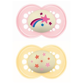 MAM Original Night Πιπίλα Σιλικόνης 16+ μηνών Ροζ-Κίτρινο 2 τμχ