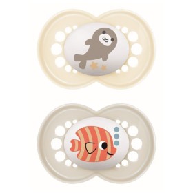 Mam Πιπίλα Καουτσούκ Original 6-16 Μηνών Φώκια-Ψάρι Μπέζ/Εκρού 2τμχ