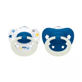 Nuk Signature Πιπίλες Σιλικόνης Νυκτός με Θήκη Μπλε για 0-6 μηνών 2τμχ