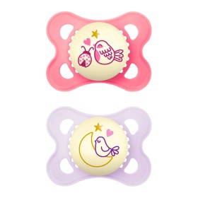 Mam Ορθοδοντικές Πιπίλες Σιλικόνης για 2-6 μηνών Original Night με Θήκη Νυκτός Ροζ - Μωβ 2τμχ