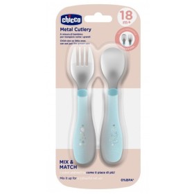 Chicco Σετ Πιρούνι-Κουτάλι Μεταλλικό Σιέλ 18m+