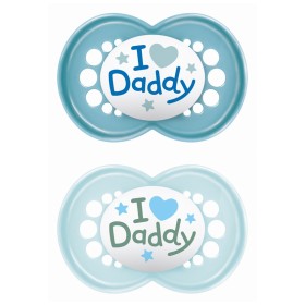 MAM Πιπίλα Σιλικόνης I love Mummy & Daddy 16m+ Χρώμα Γαλάζιο-Μπλε, 2τμχ