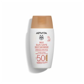 Apivita Bee Sun Safe Daily Age Repair Dry Touch Tinted, Λεπτόρευστη Κρέμα Προσώπου κατά των Πανάδων & Ρυτίδων SPF50 με Χρώμα 50ml