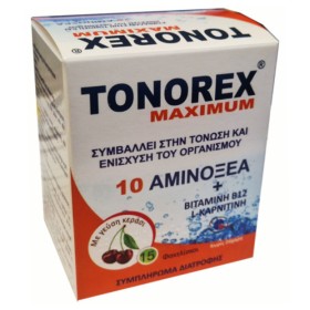 Medichrom Tonorex Maximum για Τόνωση+Ενίσχυση του Οργανισμού με 10 Αμινοξέα Βιταμίνη Β12 & L-Καρνιτίνη με Γεύση Κεράσι 15τμχ