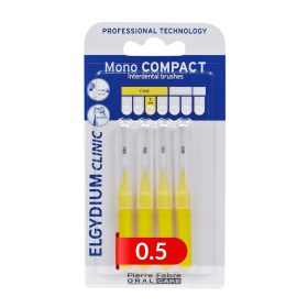 Elgydium Clinic Mono Compact 1mm, Μεσοδόντια βουρτσάκια, για την απομάκρυνση της πλάκας & των τροφών (κίτρινο), 4 τμχ