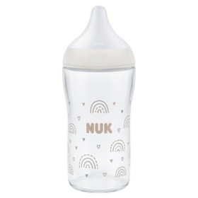 Nuk Perfect Match Μπιμπερό Γυάλινο με Μαλακή Θηλή Σιλικόνης Medium 3+ Μηνών Λευκό Ουράνιο Τόξο 230ml