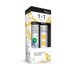 Inoplus Promo Magnesium 300mg & B-complex Φυσιολογική Λειτουργία Μυών Πορτοκάλι 20 Αναβράζοντα Δισκία & Vit C 1000mg Πορτοκάλι 20 Αναβράζοντα Δισκία