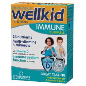 Vitabiotics Wellkid Immune Συμπλήρωμα για την Ενίσχυση του Ανοσοποιητικού Πορτοκάλι Λεμόνι 30 μασώμενες ταμπλέτες