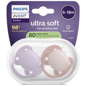 Philips Avent Ultra Soft Soother 6-18m Ορθοδοντικές Πιπίλες Σιλικόνης σε Θήκη Ροζ-Μωβ 2τεμ.